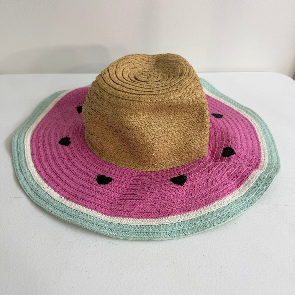 Limited Too youth girl's watermelon heart woven flexible sun summer hat one size